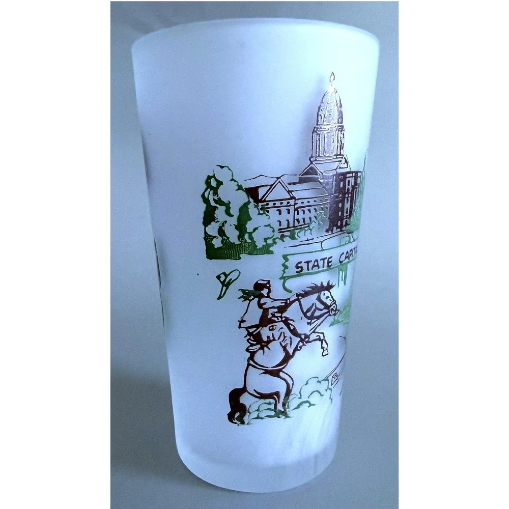 South Dakota Vtg 1960s State Landmarks Frosted Glass Tumbler Enamel Paint 5